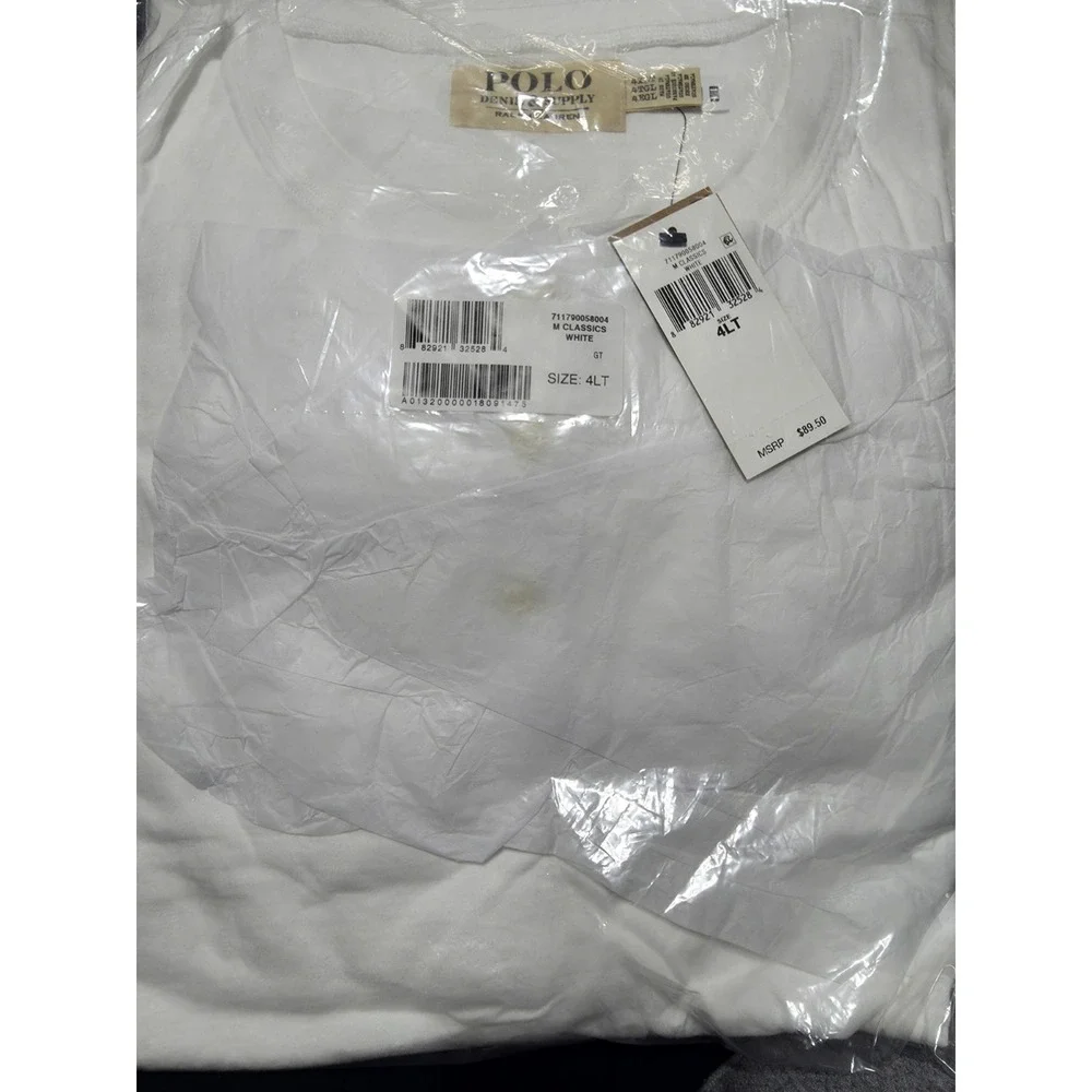 Polo Ralph Lauren Henley White Long Sleeve w/ Blue T-Shirt Men's Size 4XLT NWT